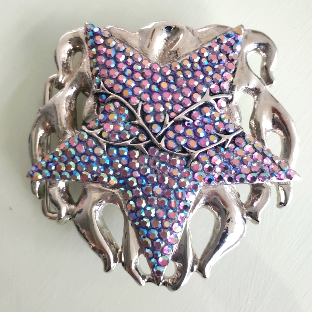 RHINESTONE BELT BUCKLE Purple Pink STAR Barbed Wire